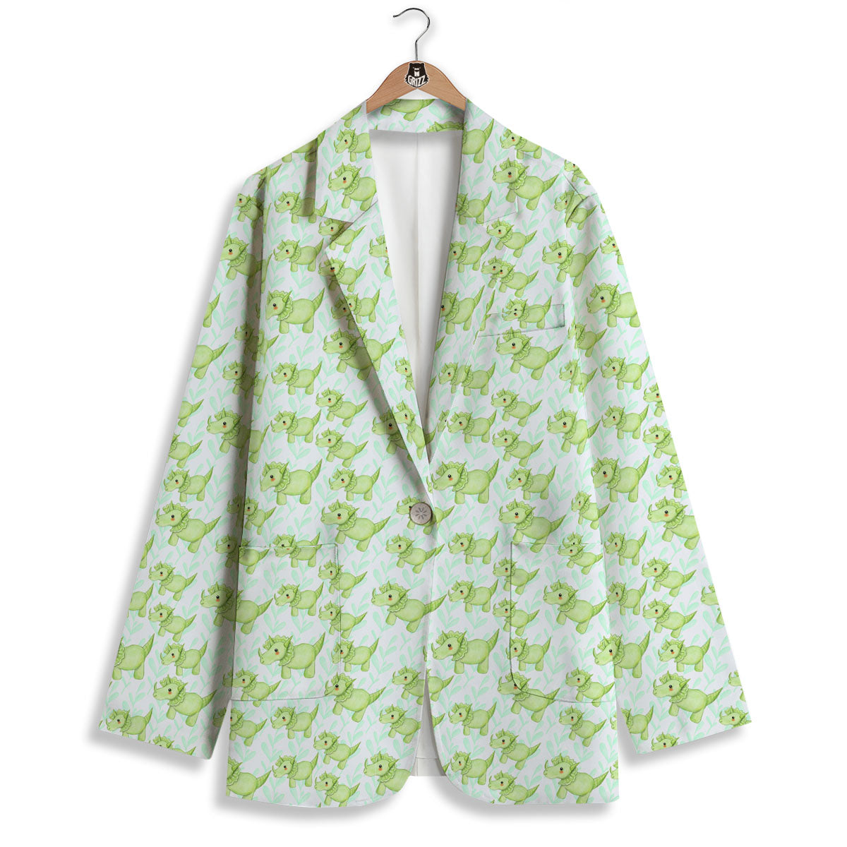 Green Dinosaur Little Print Pattern Women's Blazer-grizzshop