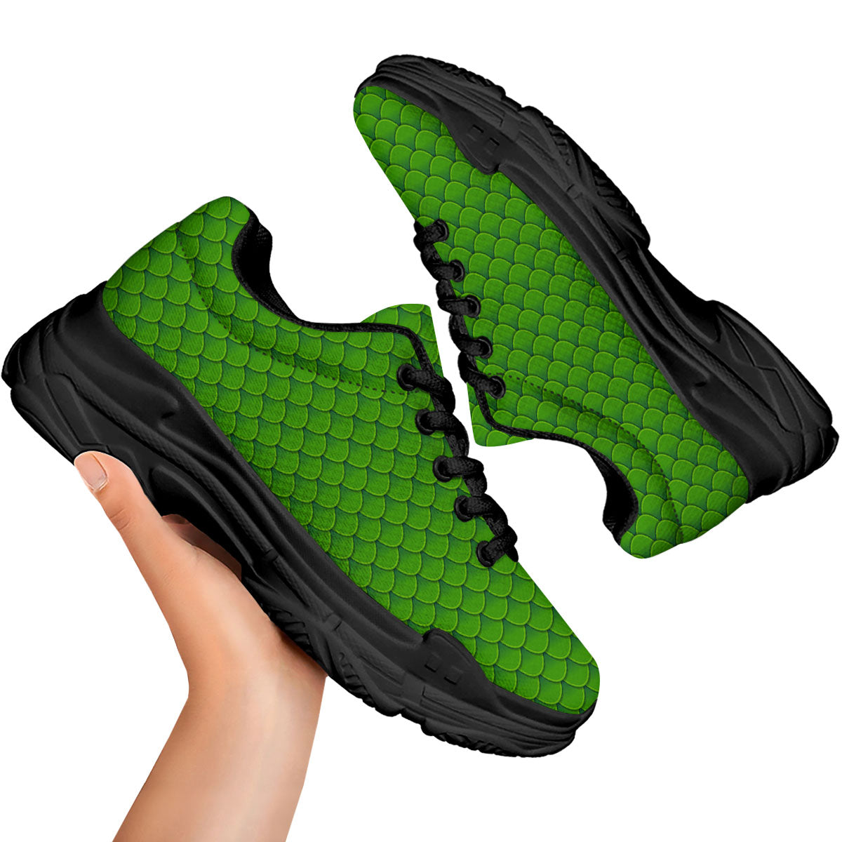Green Dragon Scales Print Pattern Black Chunky Shoes-grizzshop