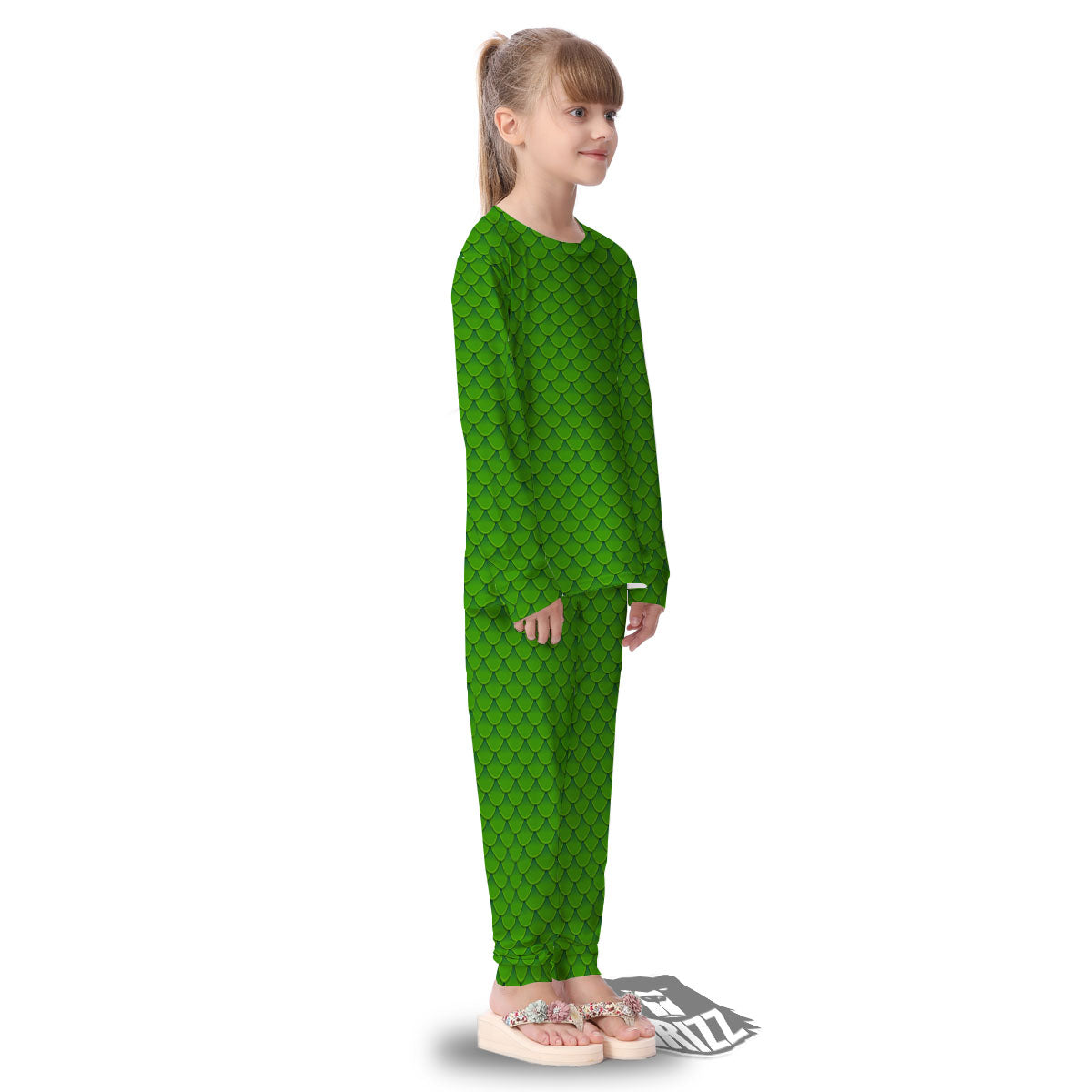 Green Dragon Scales Print Pattern Kid's Pajamas-grizzshop