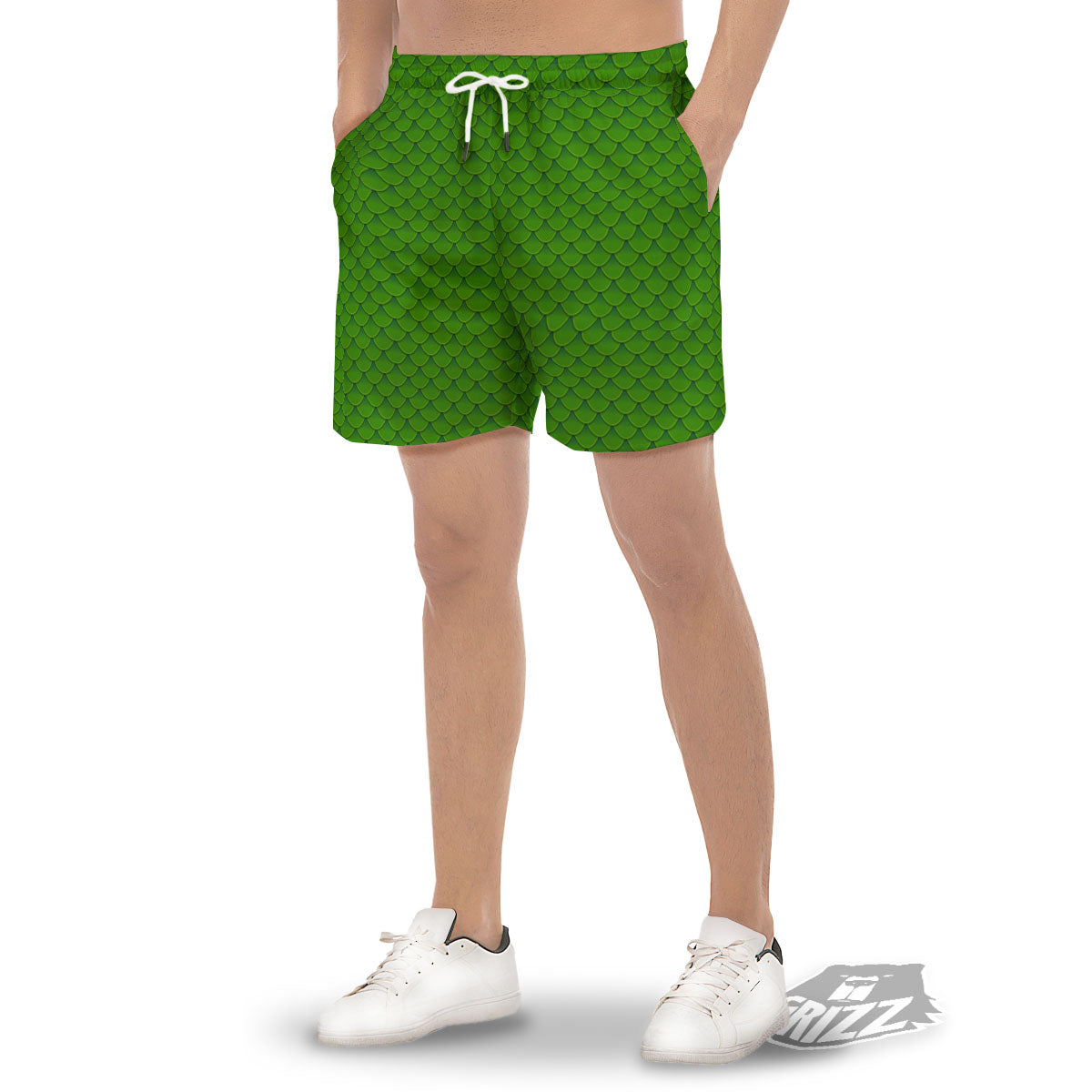 Green Dragon Scales Print Pattern Men's Gym Shorts-grizzshop