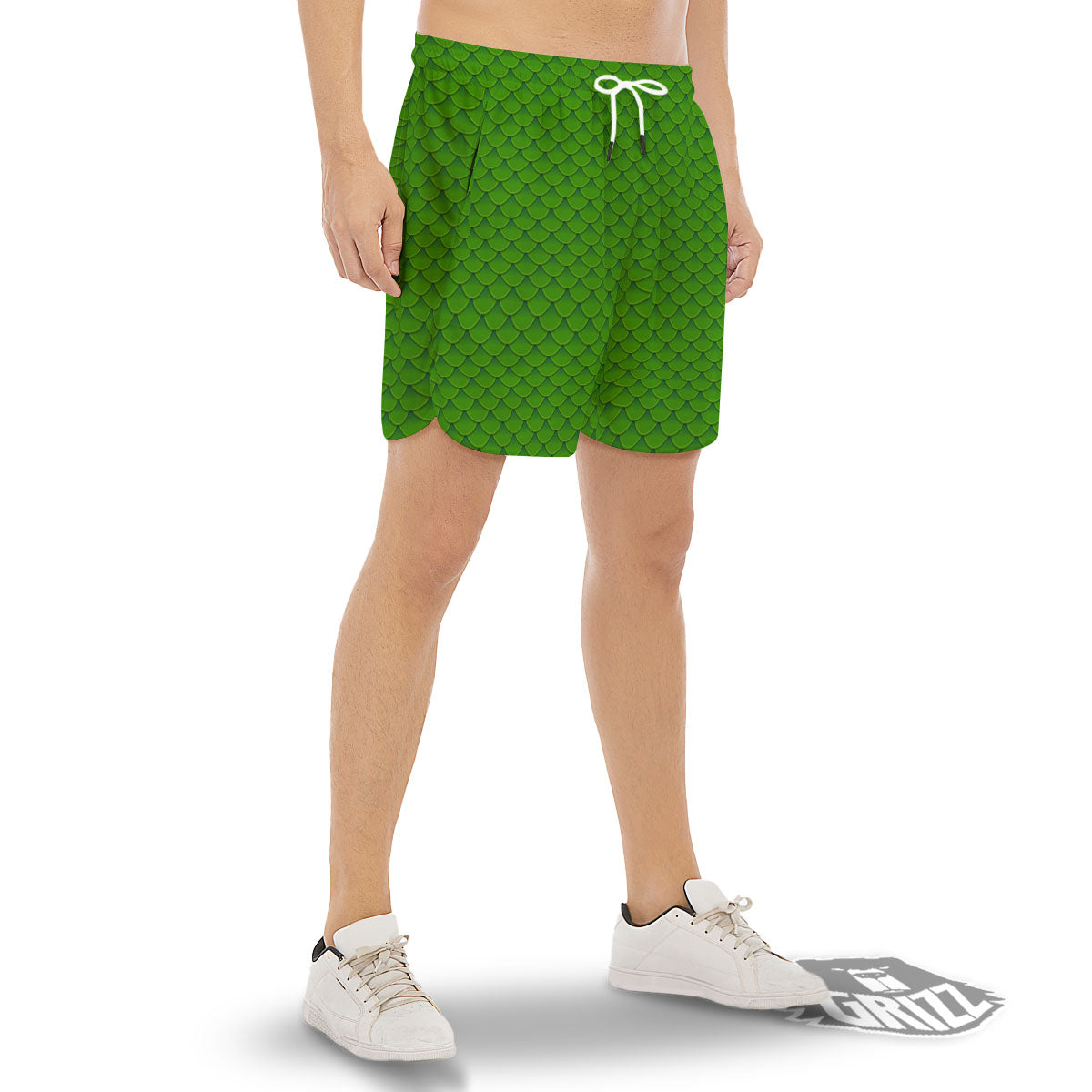 Green Dragon Scales Print Pattern Men's Gym Shorts-grizzshop