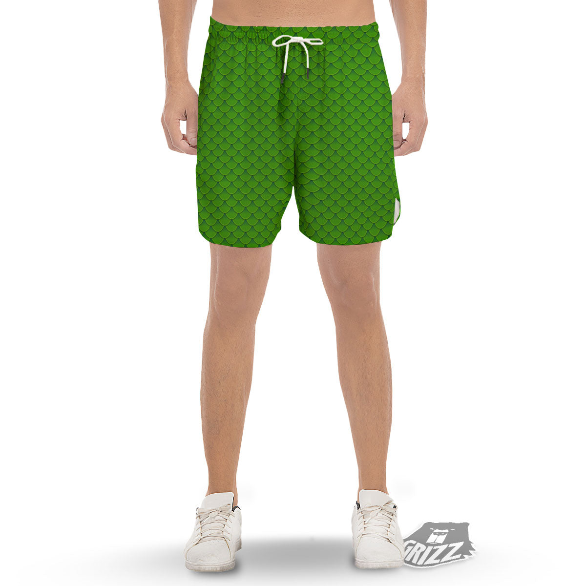 Green Dragon Scales Print Pattern Men's Gym Shorts-grizzshop