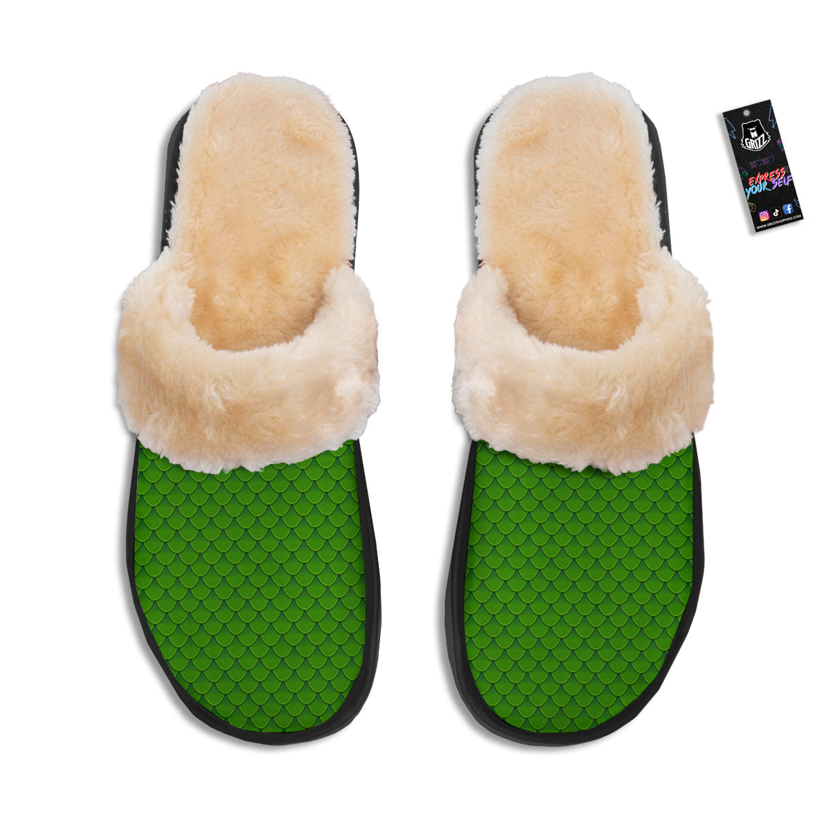 Green Dragon Scales Print Pattern Slippers-grizzshop