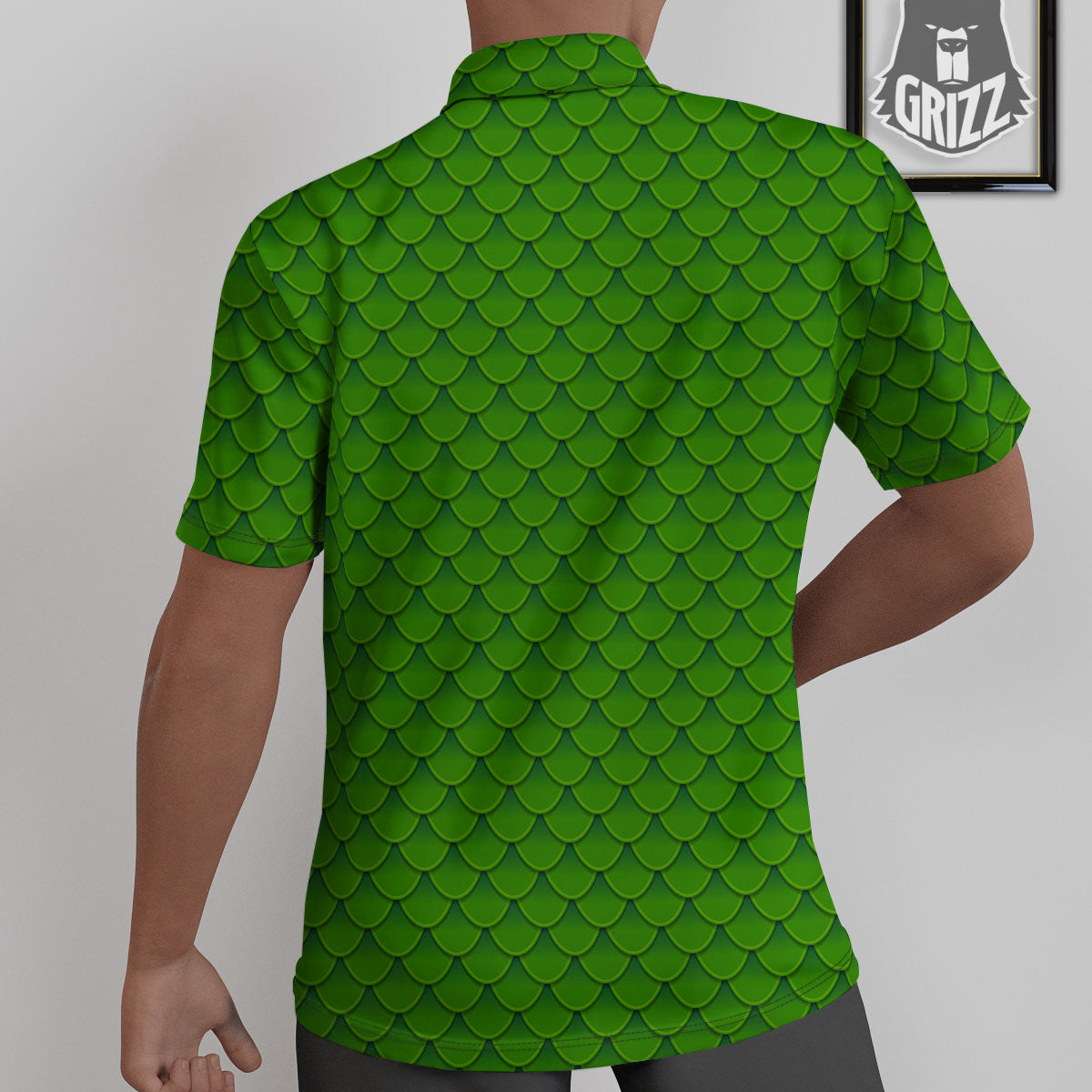 Green Dragon Scales Print Pattern Untucked Shirts-grizzshop