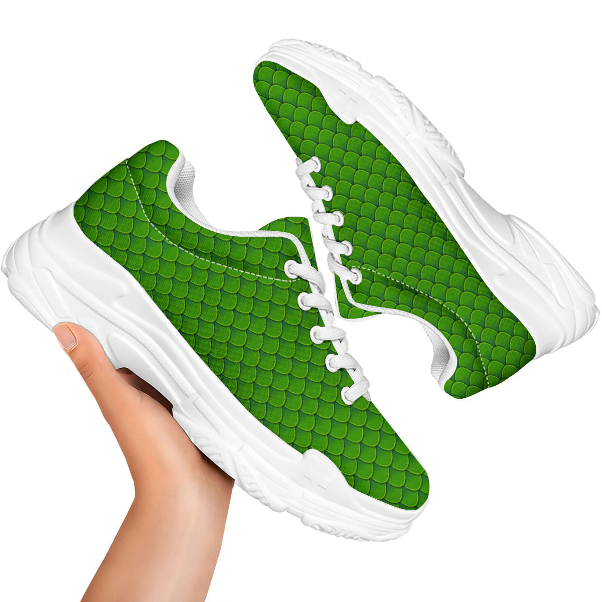 Green Dragon Scales Print Pattern White Chunky Shoes-grizzshop
