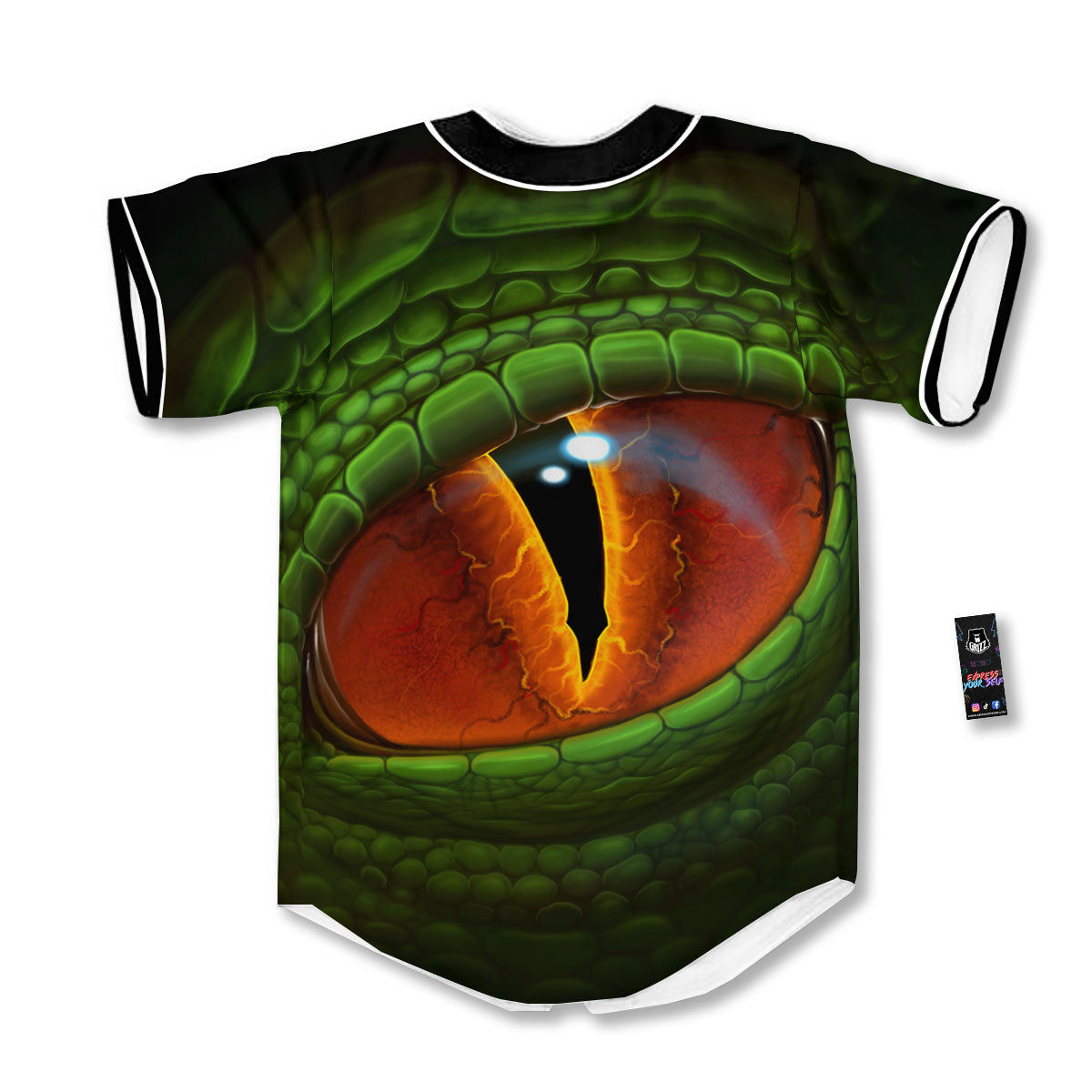 Green Dragon's Eye Print Baseball Jersey-grizzshop
