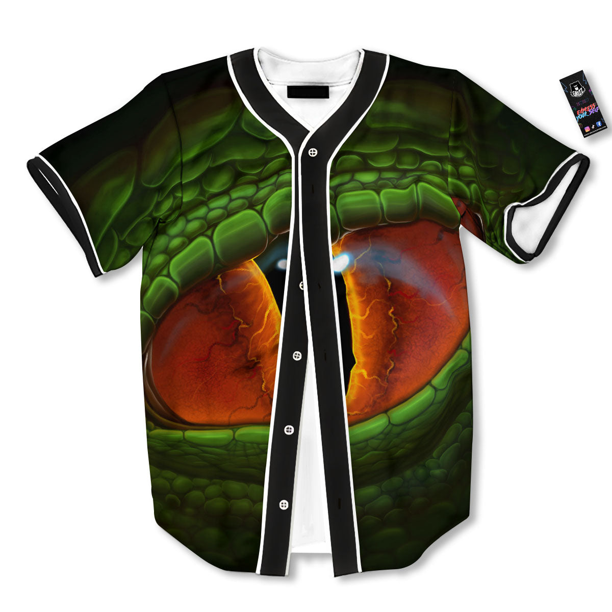 Green Dragon's Eye Print Baseball Jersey-grizzshop