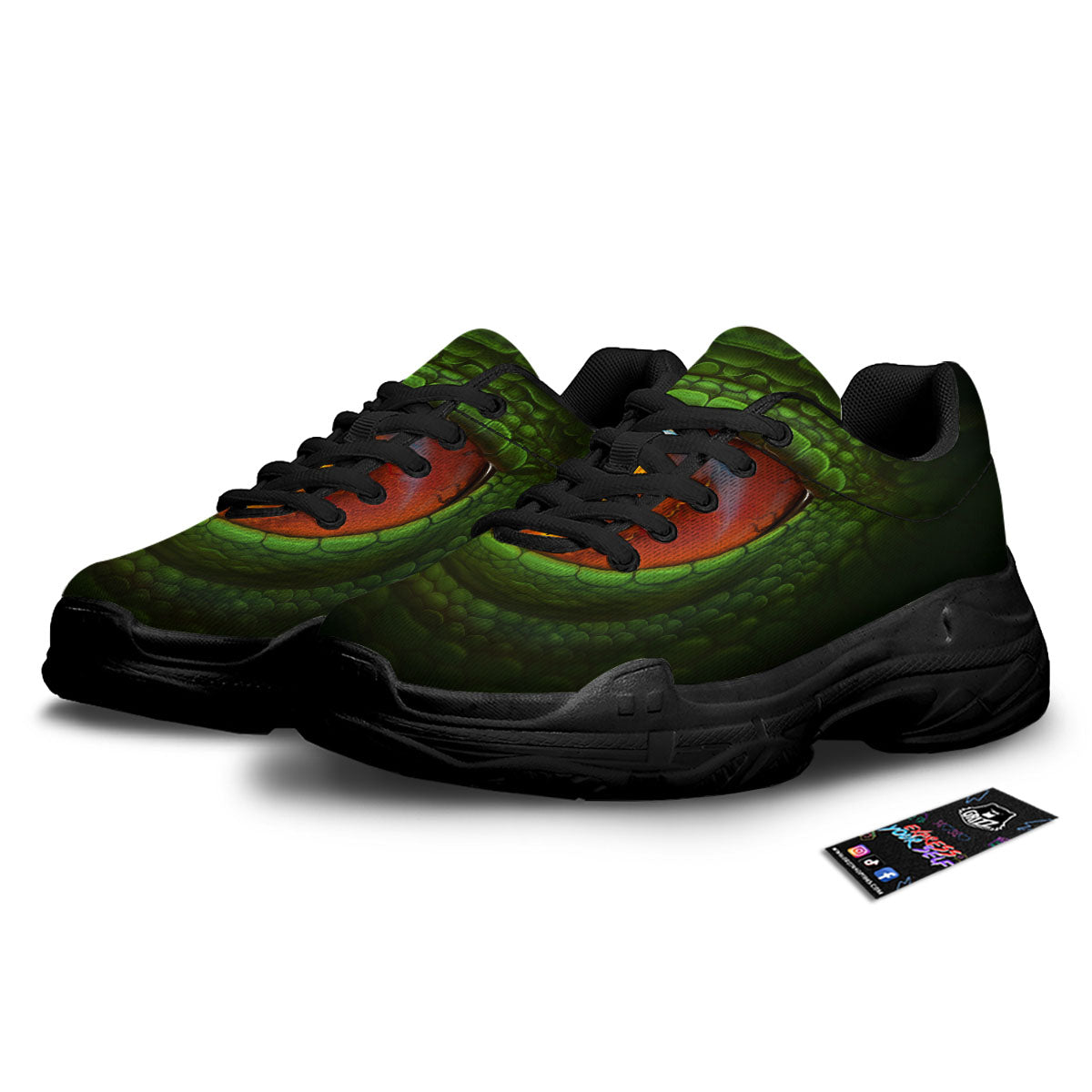 Green Dragon's Eye Print Black Chunky Shoes-grizzshop