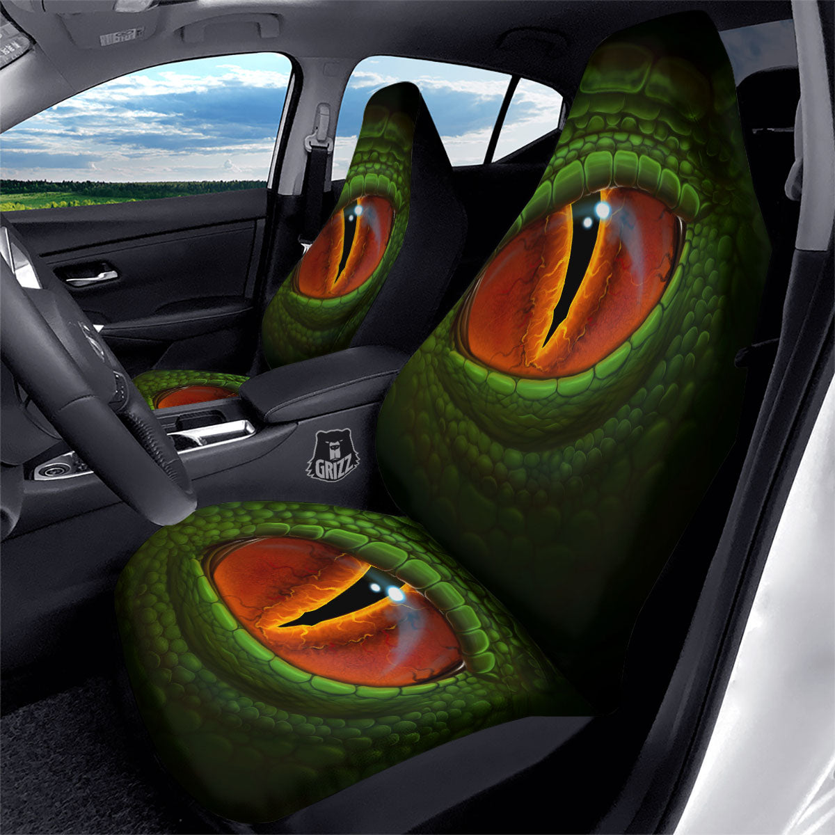 Green Dragon's Eye Print Car Seat Covers-grizzshop