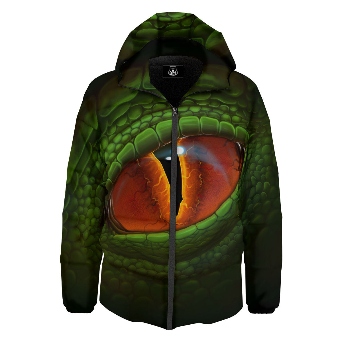 Green Dragon's Eye Print Down Jacket-grizzshop