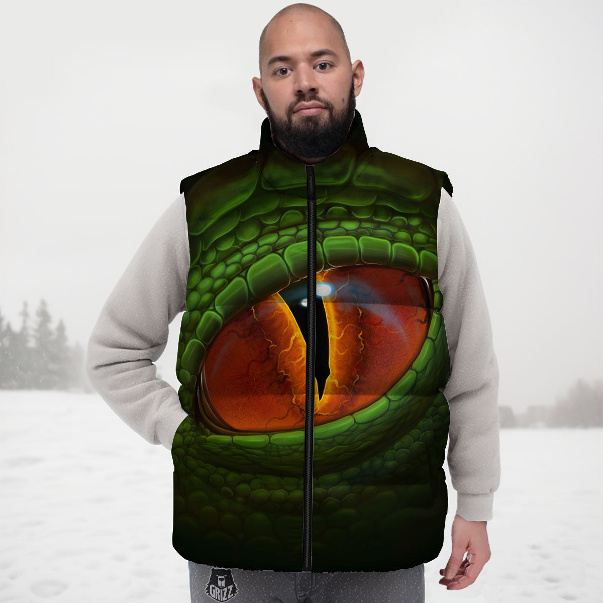 Green Dragon's Eye Print Down Vest