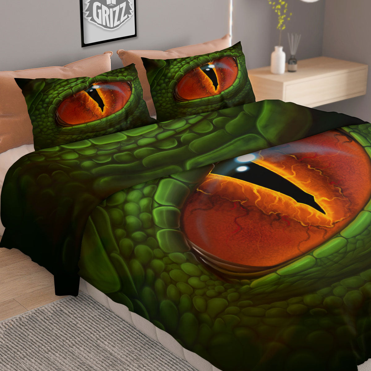 Green Dragon's Eye Print Duvet Cover Bedding Set