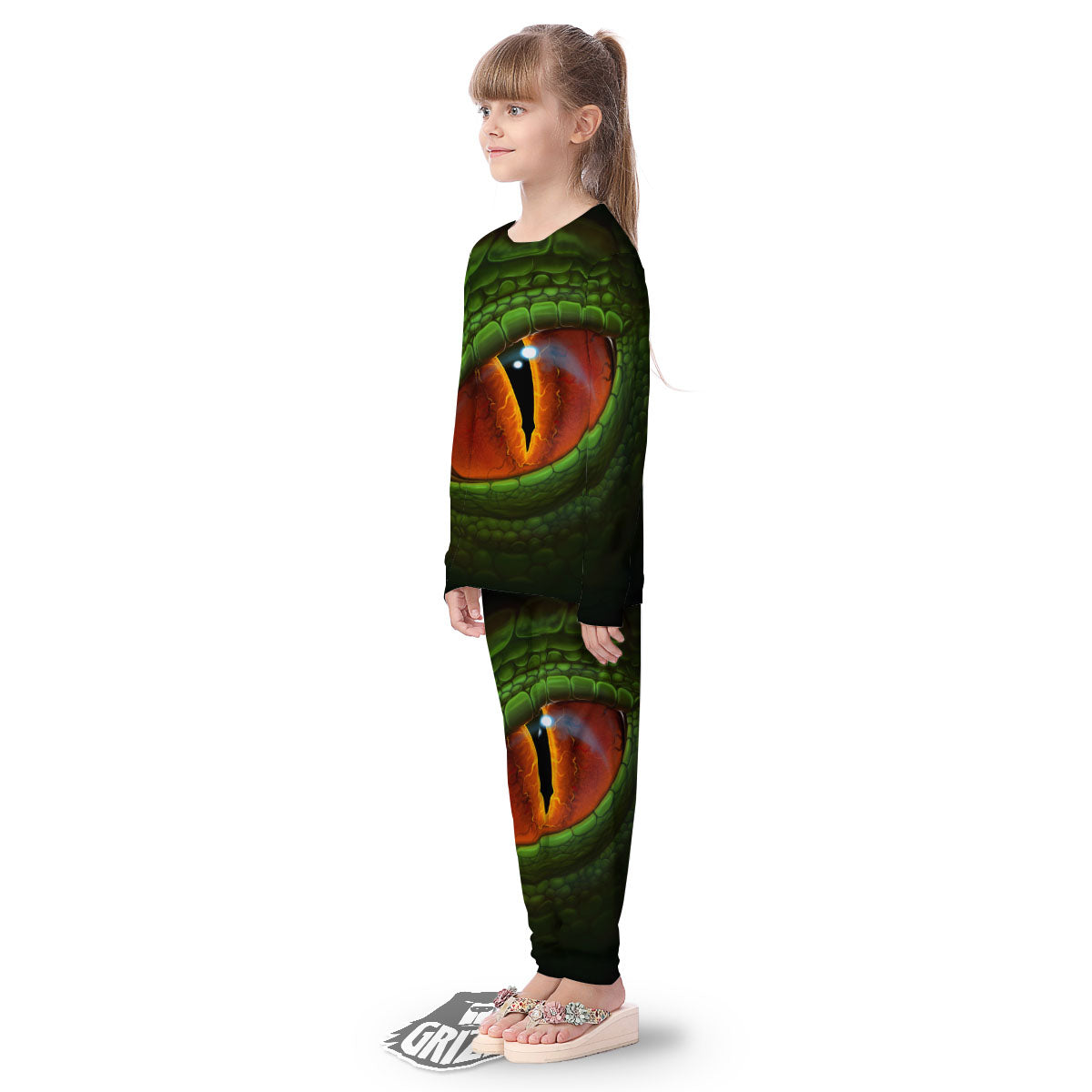 Green Dragon's Eye Print Kid's Pajamas-grizzshop