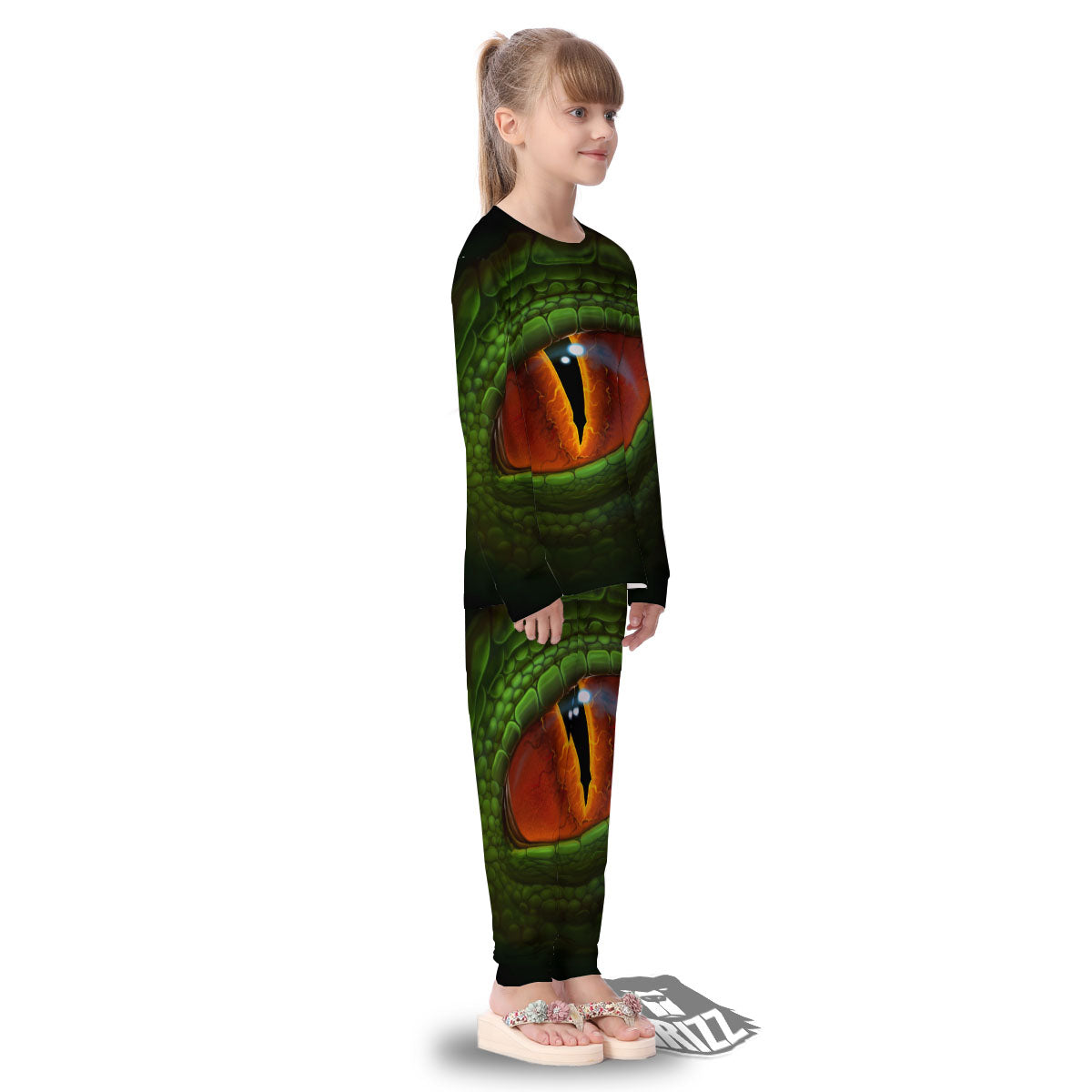 Green Dragon's Eye Print Kid's Pajamas-grizzshop