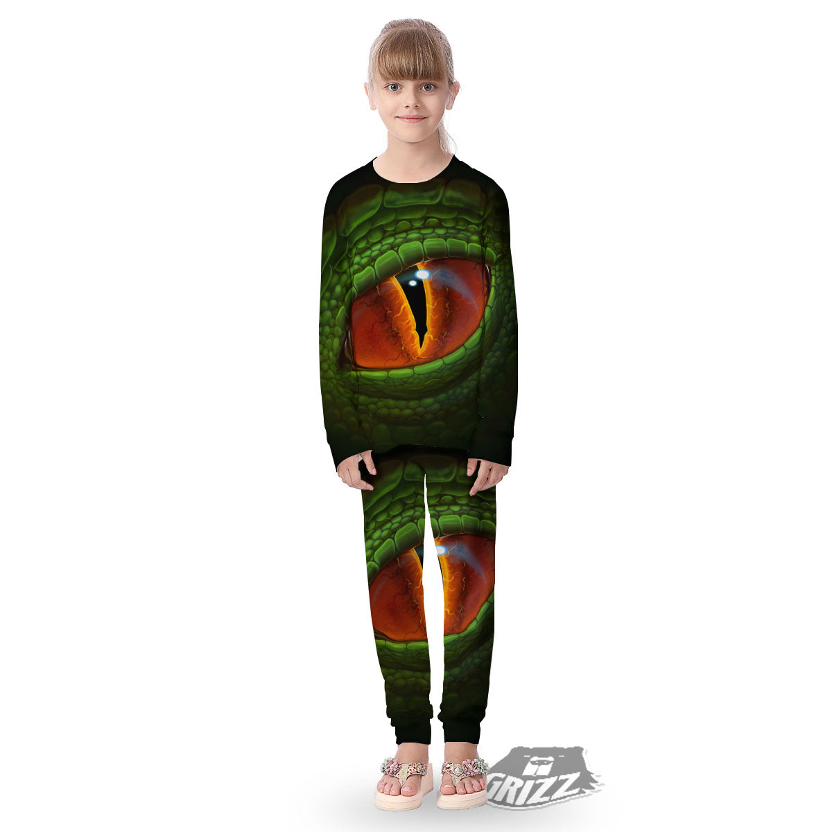 Green Dragon's Eye Print Kid's Pajamas-grizzshop
