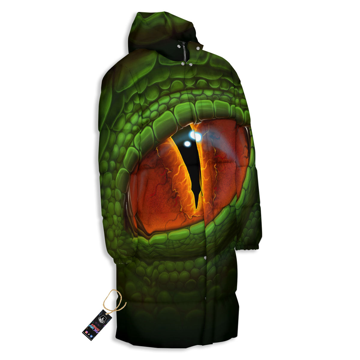 Green Dragon's Eye Print Long Down Jacket-grizzshop