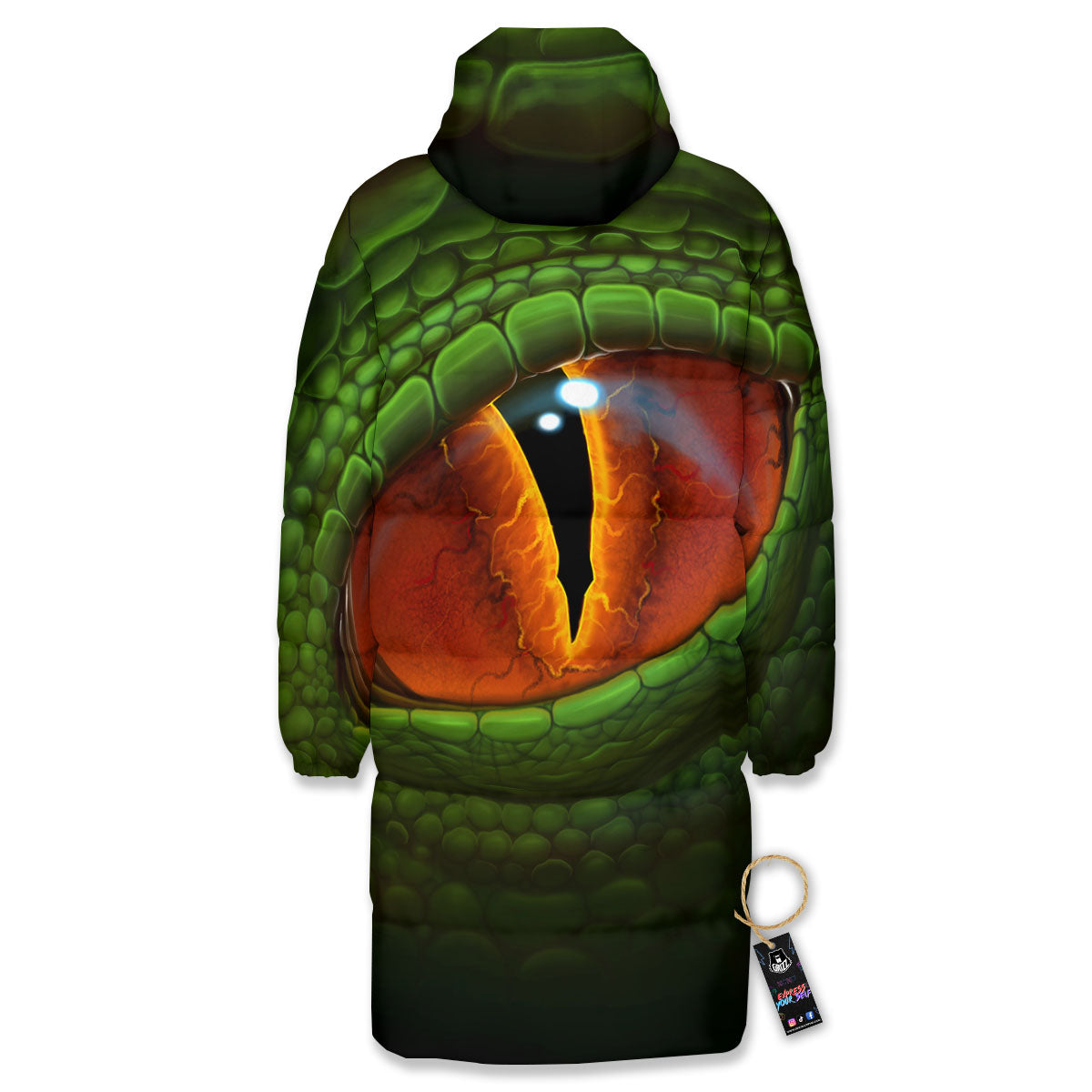Green Dragon's Eye Print Long Down Jacket-grizzshop
