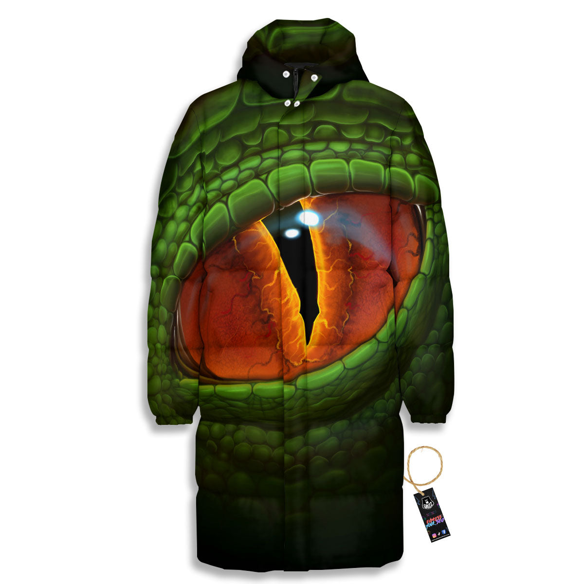 Green Dragon's Eye Print Long Down Jacket-grizzshop