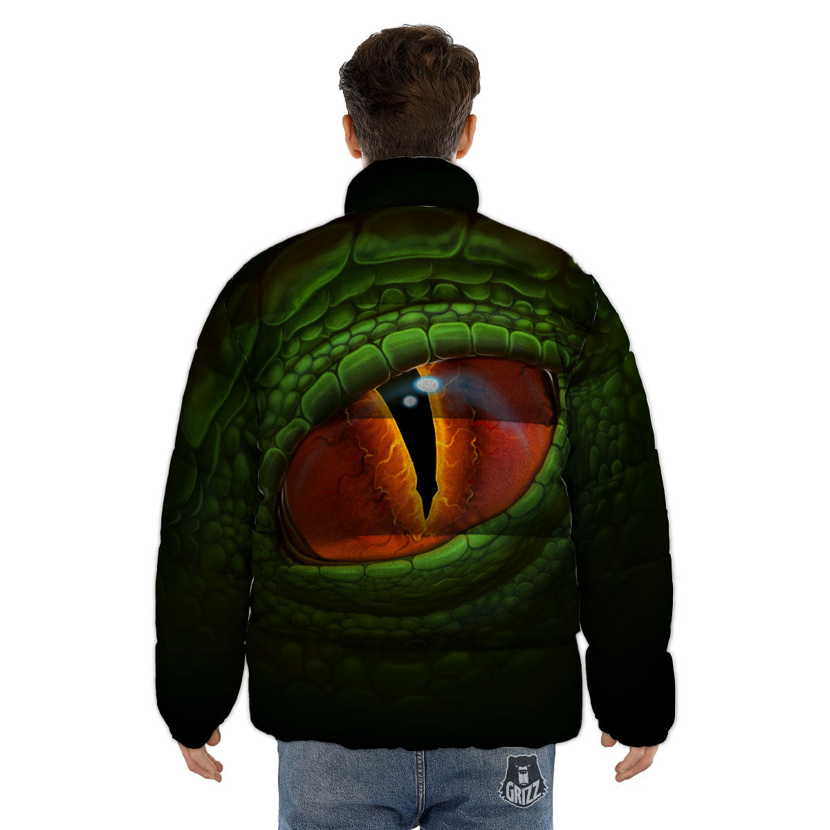 Green Dragon's Eye Print Puffer Jacket-grizzshop