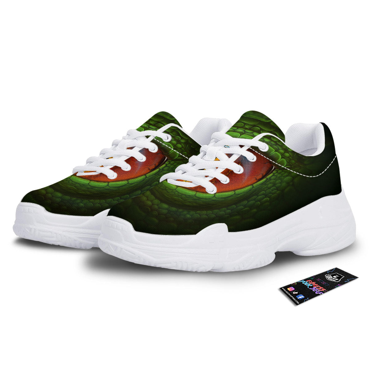 Green Dragon's Eye Print White Chunky Shoes-grizzshop