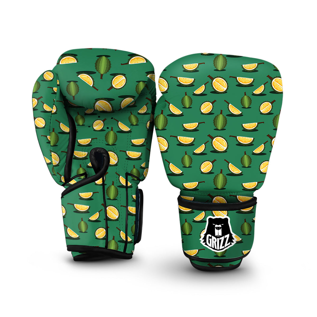 Green Durian Print Pattern Boxing Gloves-grizzshop