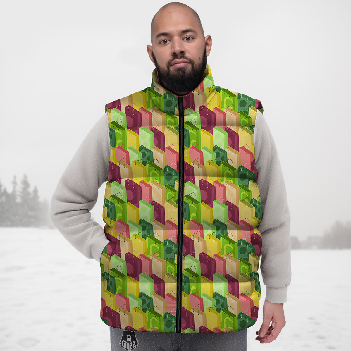 Green Egg Skin Dragon Pattern Print Down Vest