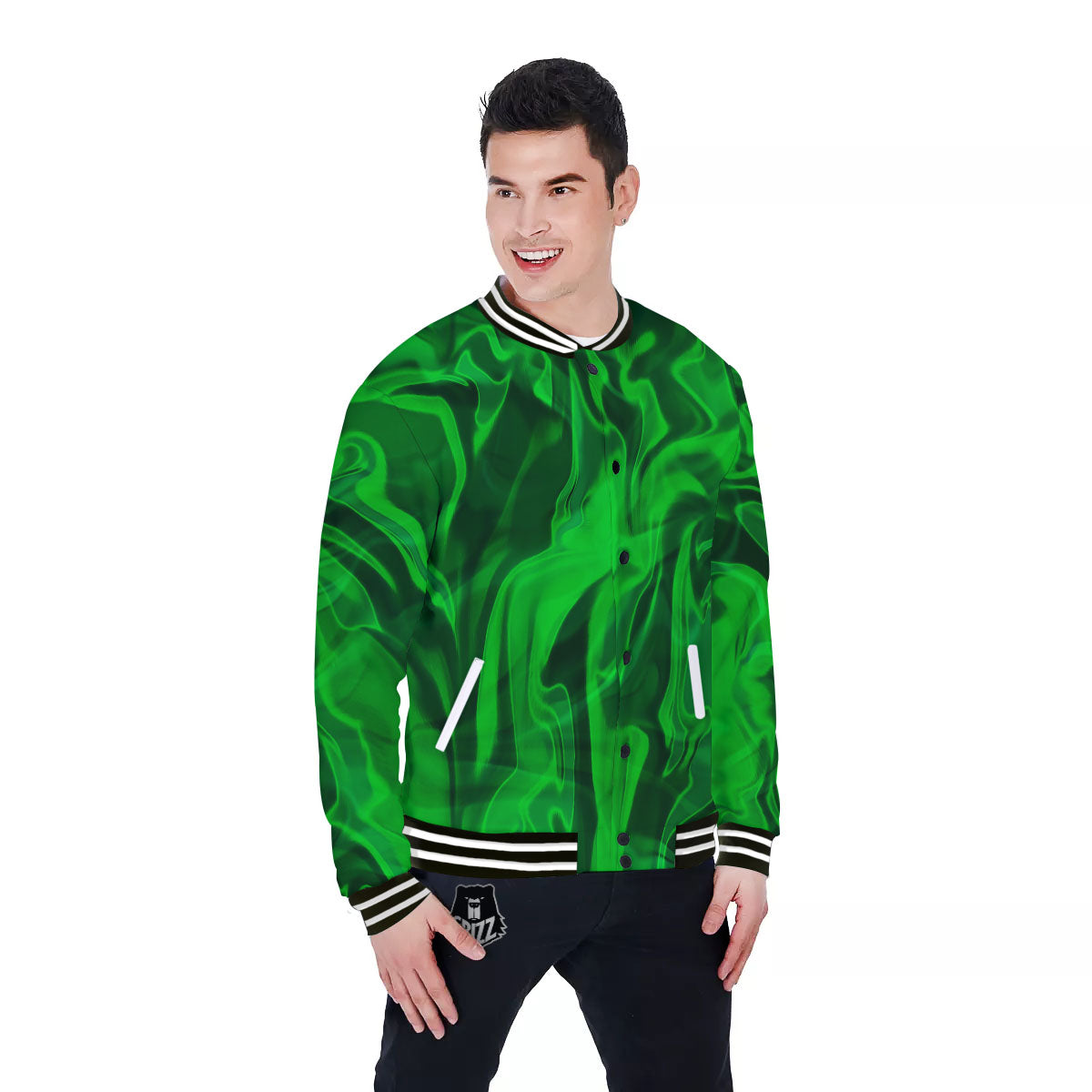 Green Energy Plasma Print Baseball Jacket-grizzshop