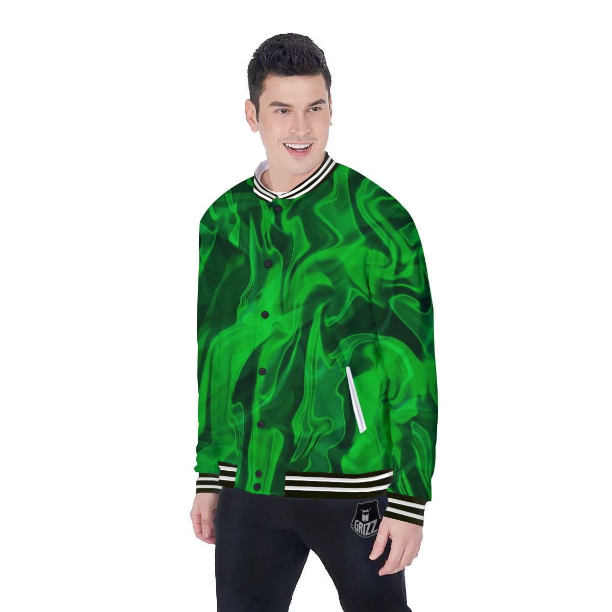 Green Energy Plasma Print Baseball Jacket-grizzshop