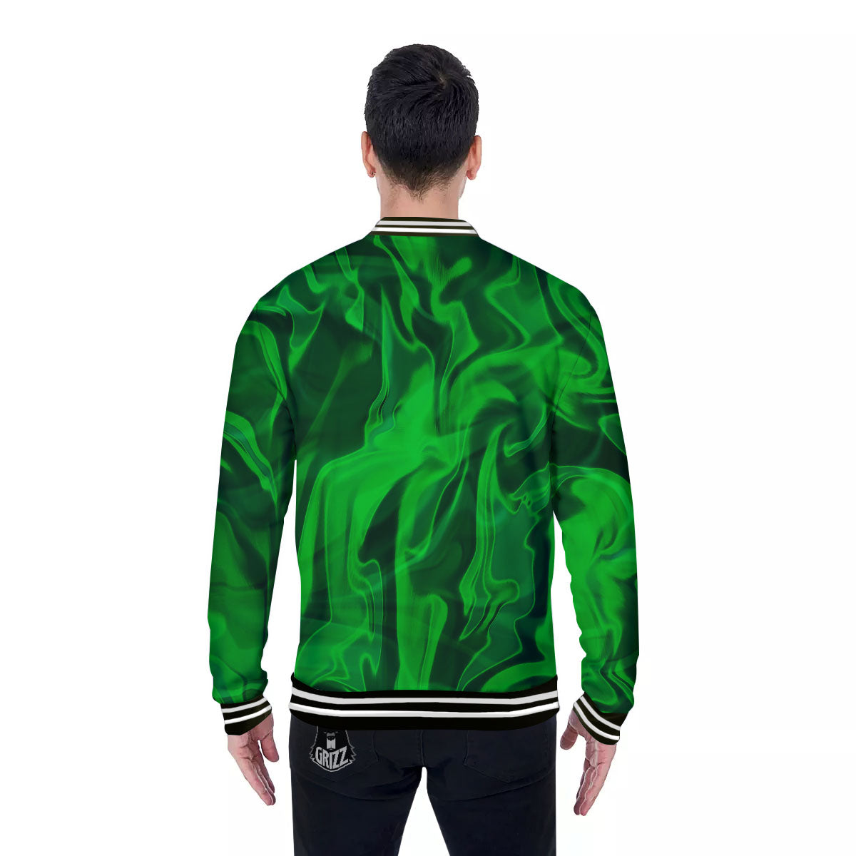 Green Energy Plasma Print Baseball Jacket-grizzshop