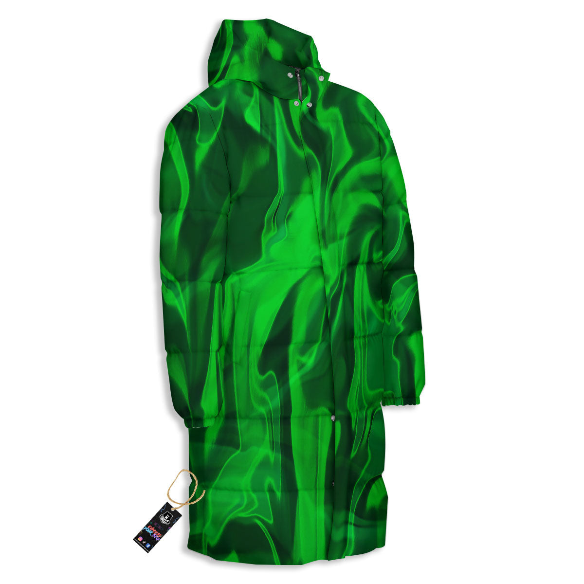 Green Energy Plasma Print Long Down Jacket-grizzshop