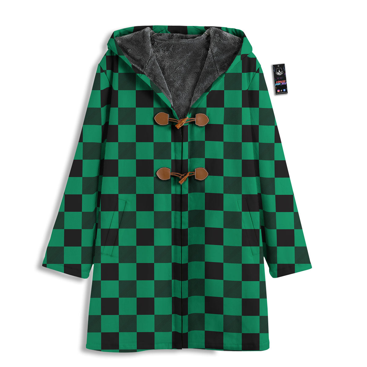 Green Forest And White Checkered Print Men's Windbreaker Jacket-grizzshop
