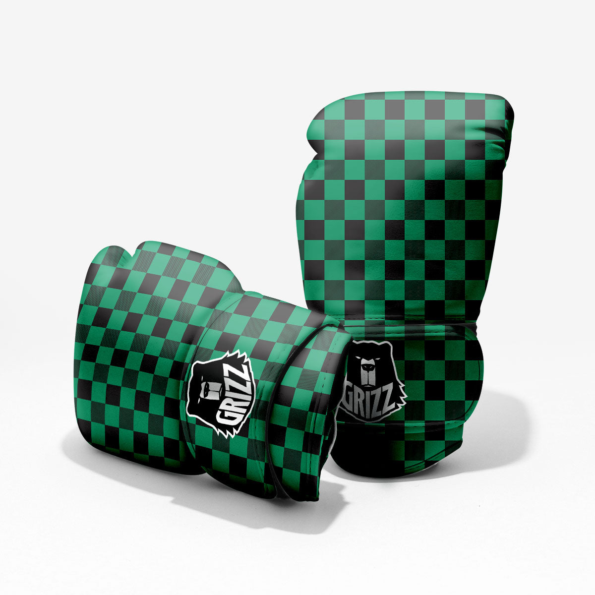 Green Forest And White Checkered Print Pro Boxing Glove