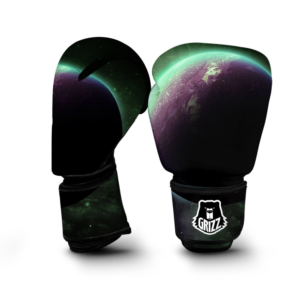 Green Galaxy Space Moon Earth Print Boxing Gloves-grizzshop