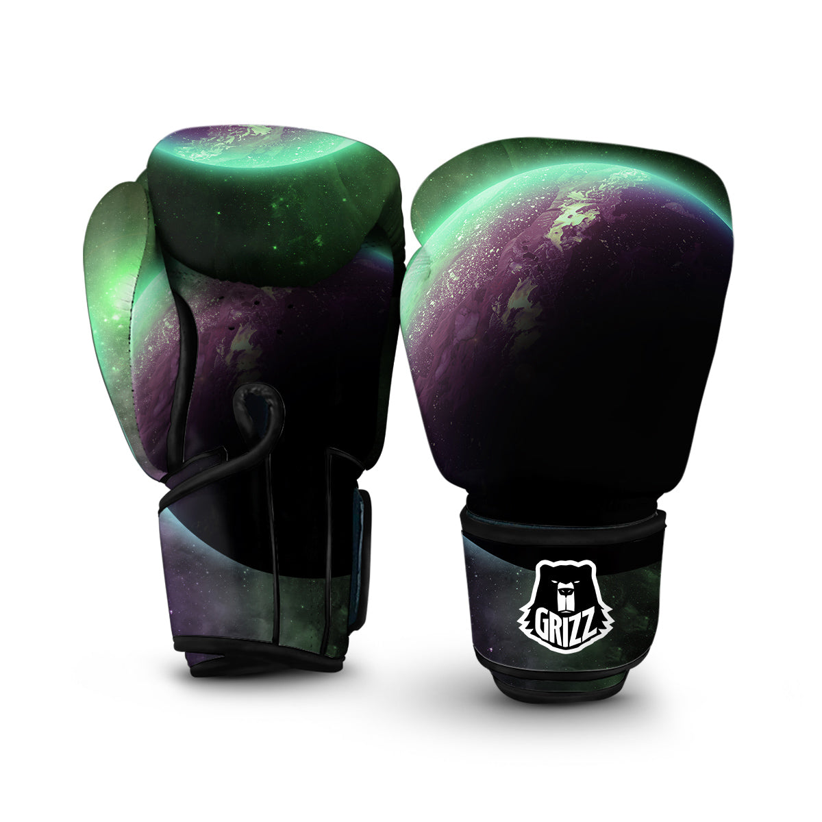 Green Galaxy Space Moon Earth Print Boxing Gloves-grizzshop