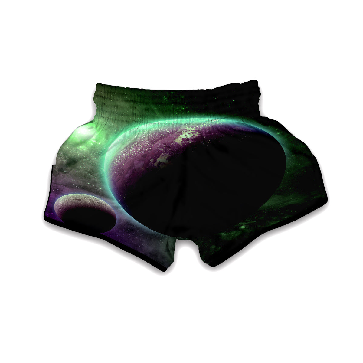 Green Galaxy Space Moon Earth Print Muay Thai Boxing Shorts-grizzshop