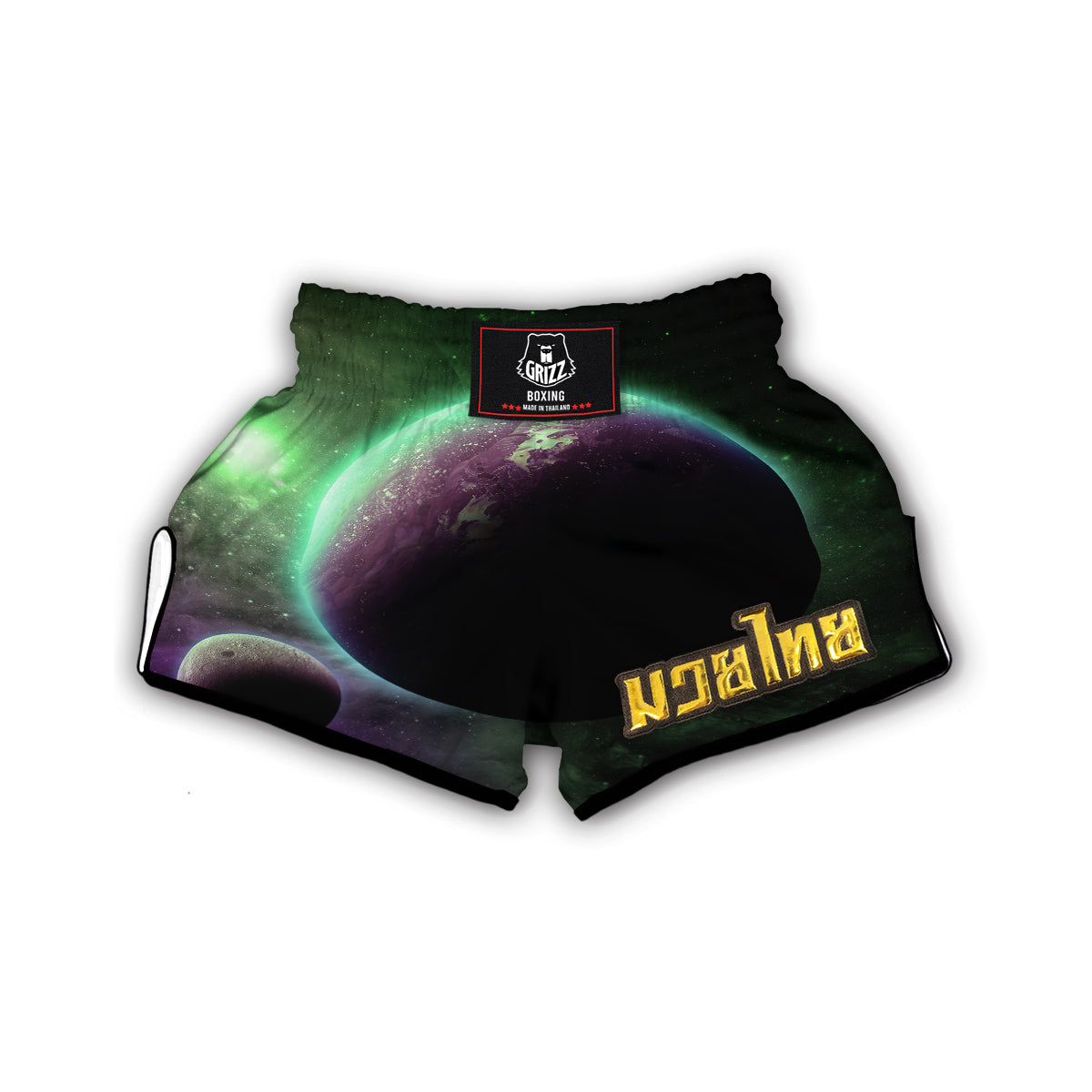 Green Galaxy Space Moon Earth Print Muay Thai Boxing Shorts-grizzshop