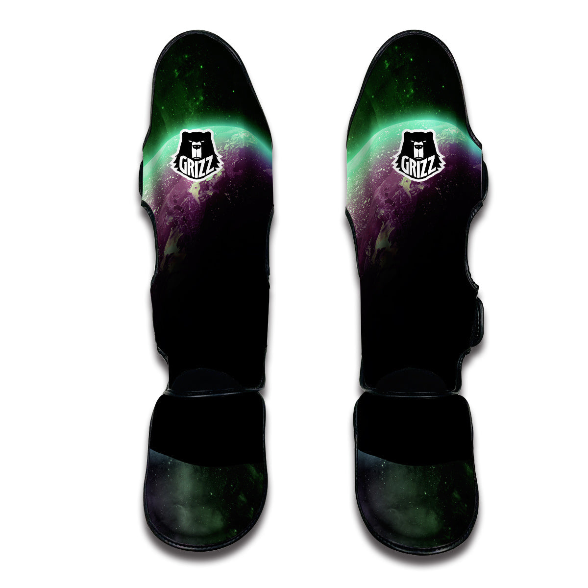 Green Galaxy Space Moon Earth Print Muay Thai Shin Guards-grizzshop