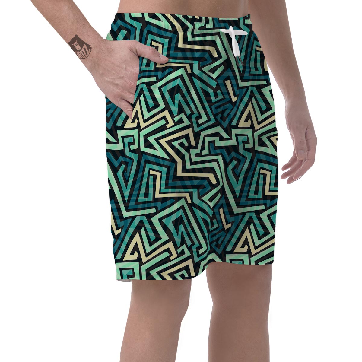 Green Geometric Abstract Men's Shorts-grizzshop