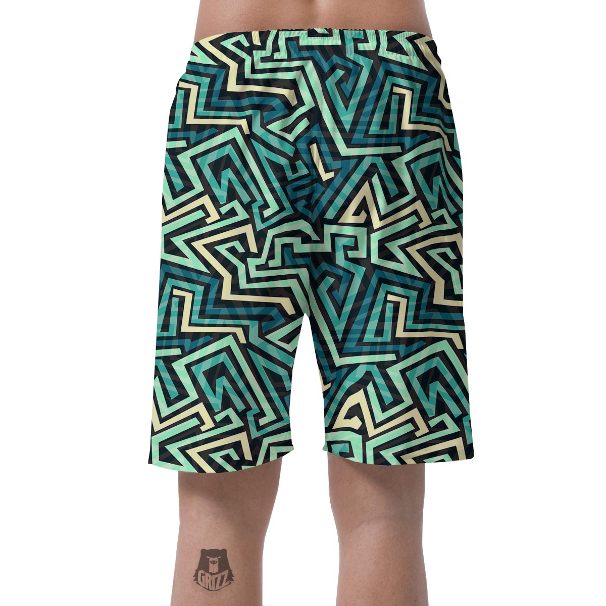 Green Geometric Abstract Men's Shorts-grizzshop