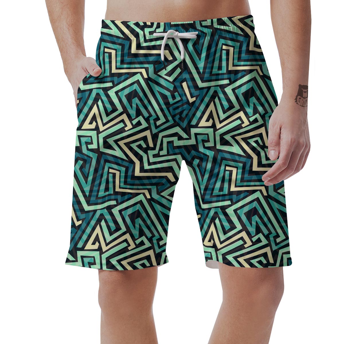 Green Geometric Abstract Men's Shorts-grizzshop