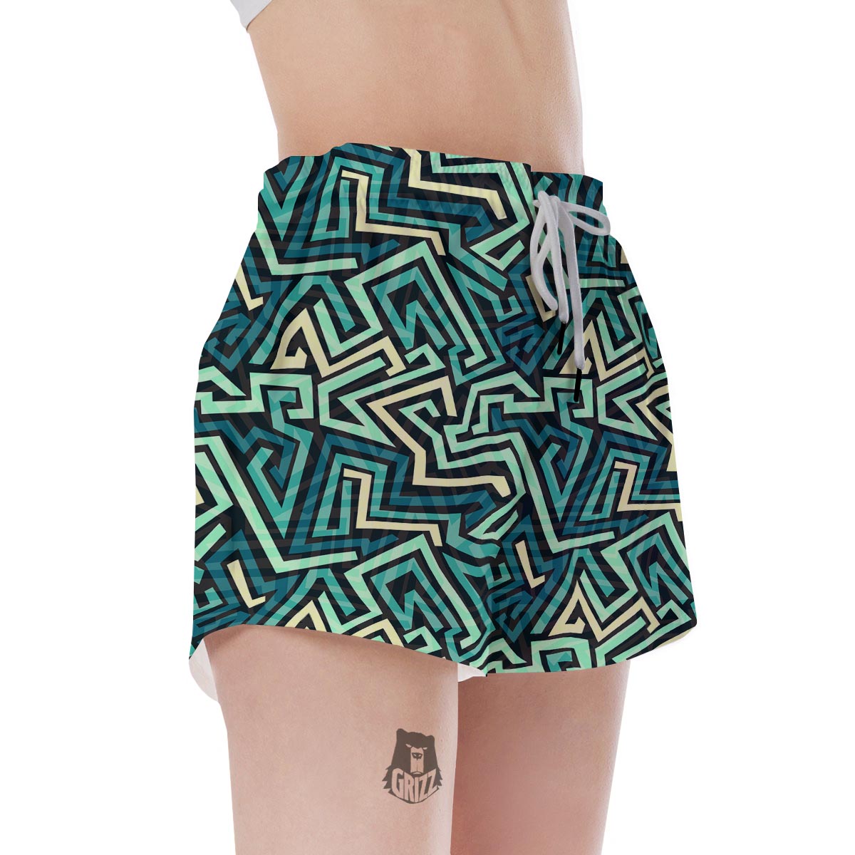 Green Geometric Abstract Women's Shorts-grizzshop
