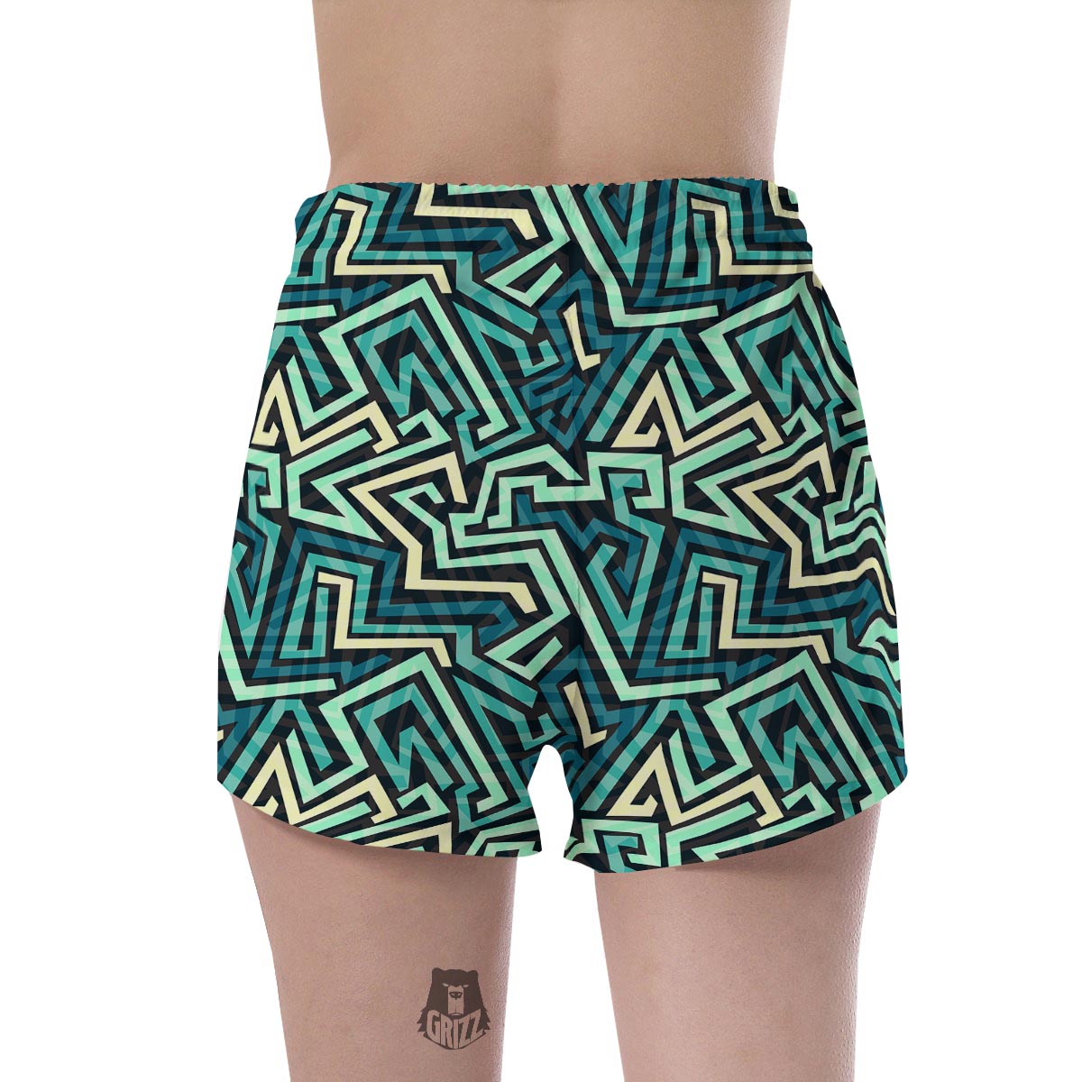 Green Geometric Abstract Women's Shorts-grizzshop