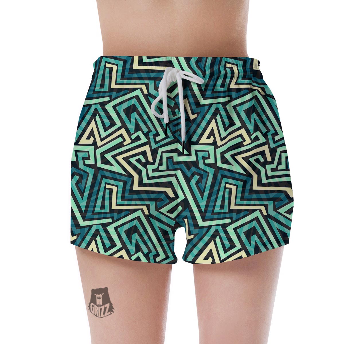 Green Geometric Abstract Women's Shorts-grizzshop
