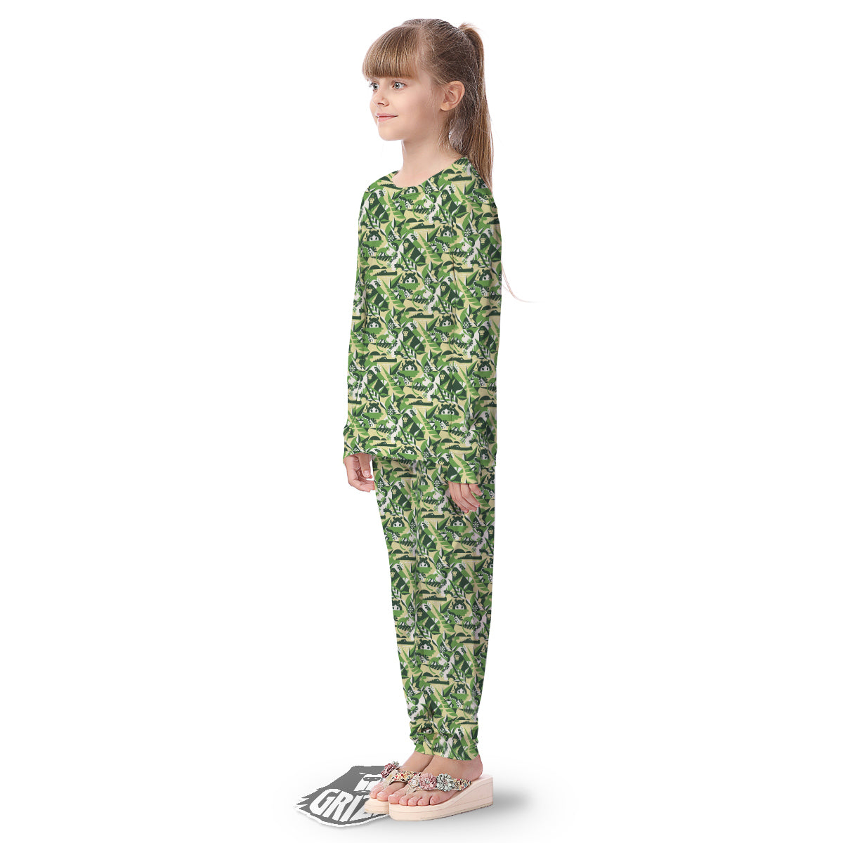 Green Geometric African Jungle Print Pattern Kid's Pajamas-grizzshop