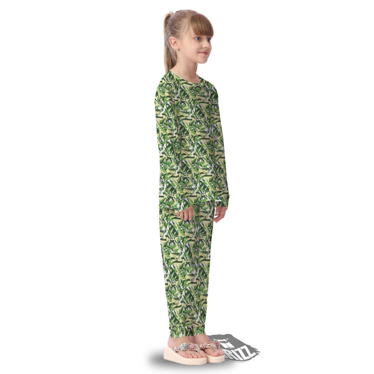 Green Geometric African Jungle Print Pattern Kid's Pajamas-grizzshop