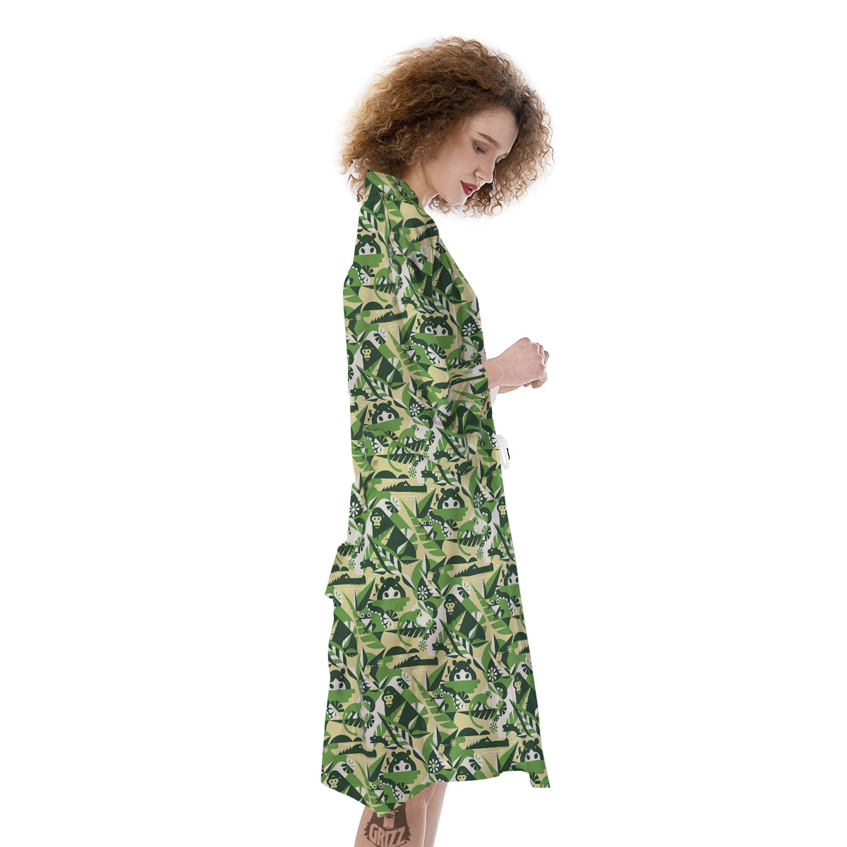 Green Geometric African Jungle Print Pattern Kimono-grizzshop