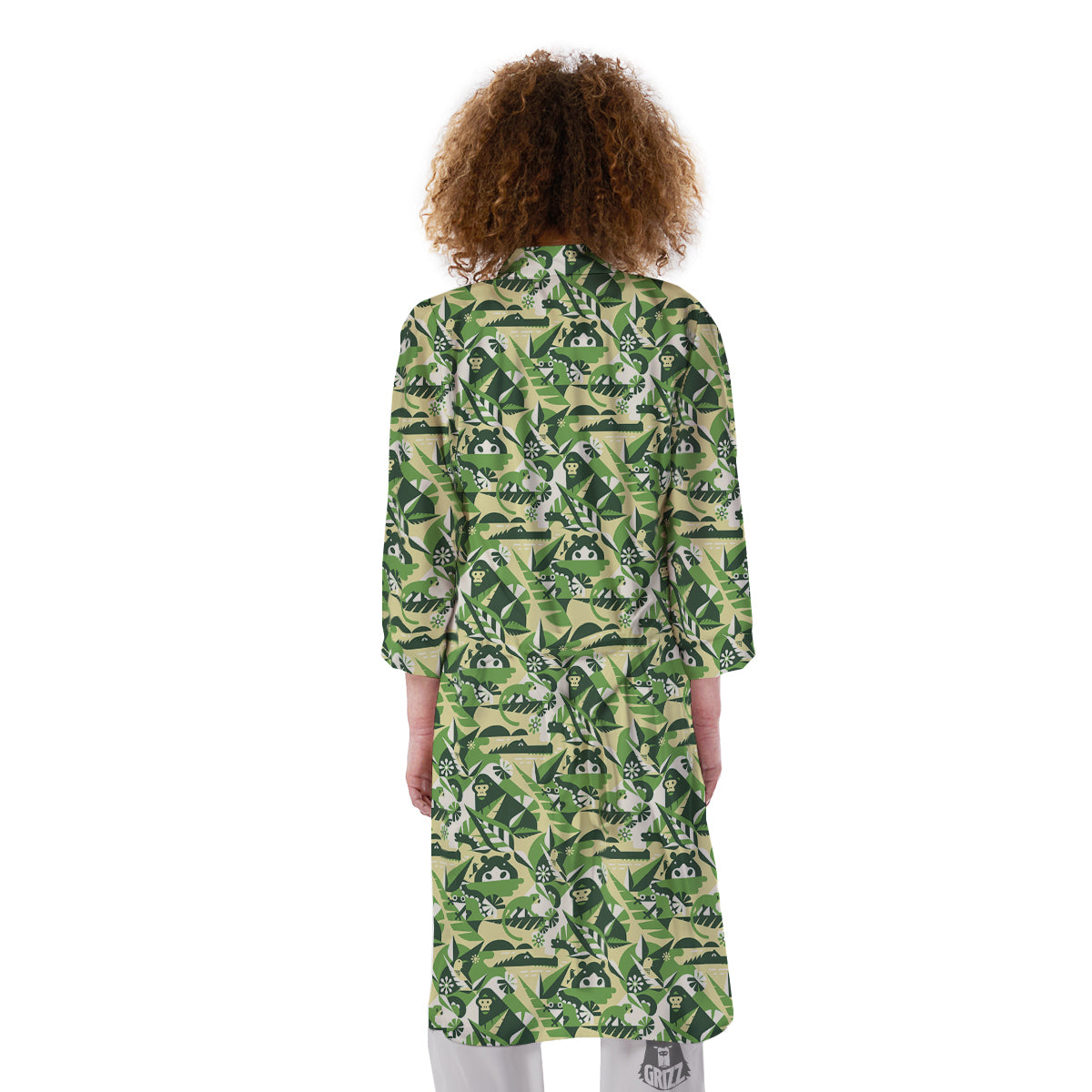 Green Geometric African Jungle Print Pattern Kimono-grizzshop