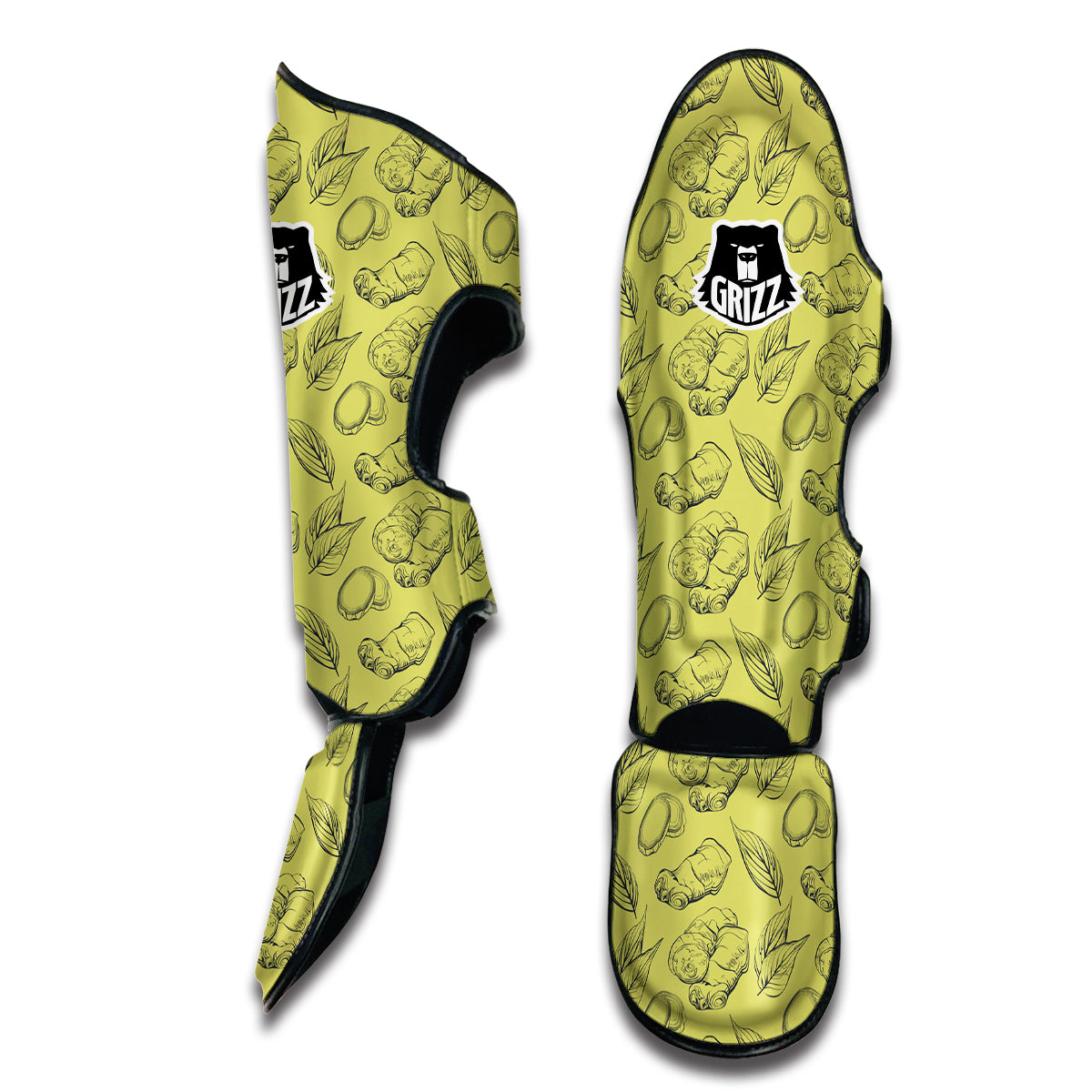 Green Ginger Print Pattern Muay Thai Shin Guards-grizzshop