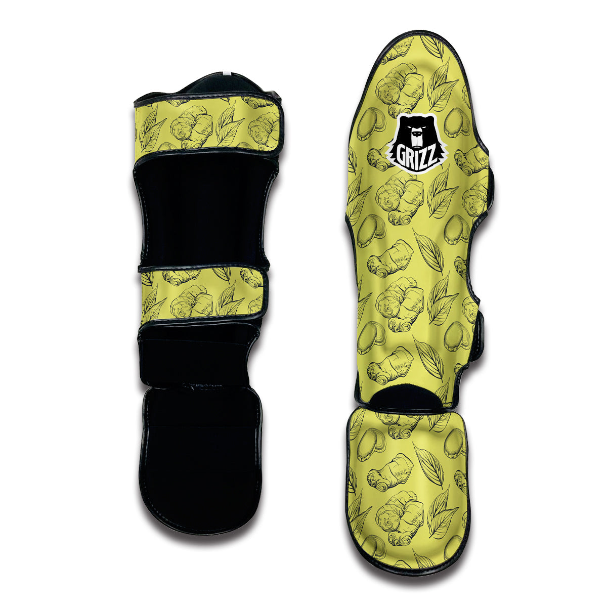 Green Ginger Print Pattern Muay Thai Shin Guards-grizzshop