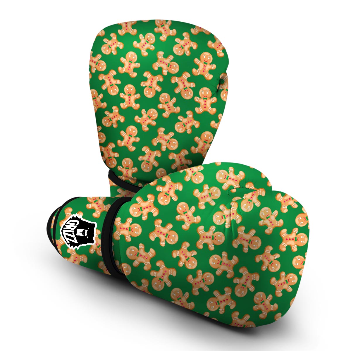 Green Gingerbread Man Chirstmas Pattern Print Boxing Gloves-grizzshop